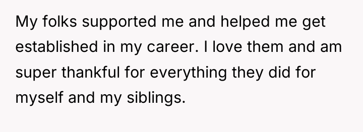 My folks supported me and helped me get established in...