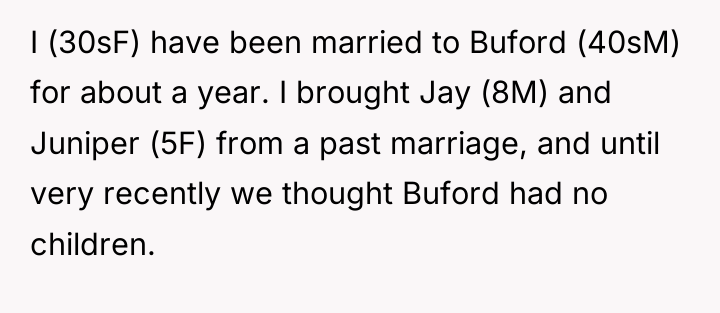 I (30sF) have been married to Buford (40sM) for about...