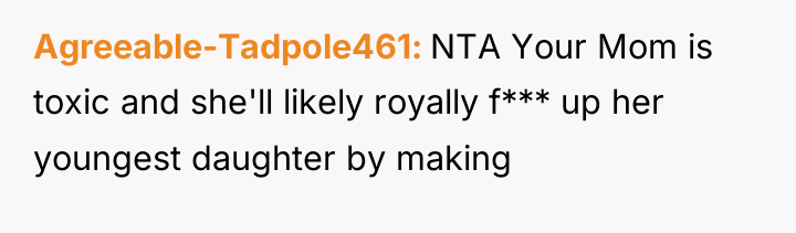 Agreeable-Tadpole461 NTA Your Mom is toxic and she'll likely royally...