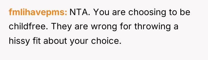 fmlihavepms NTA. You are choosing to be childfree. They are...