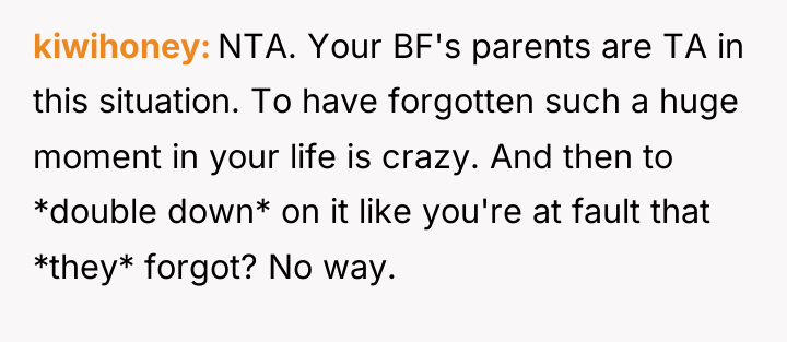 kiwihoney NTA. Your BF's parents are TA in this situation....