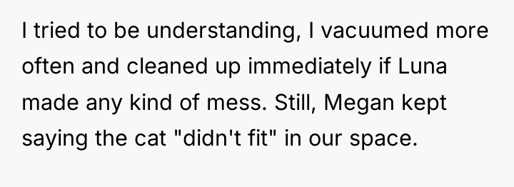 I tried to be understanding, I vacuumed more often and...