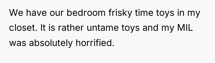 We have our bedroom frisky time toys in my closet....