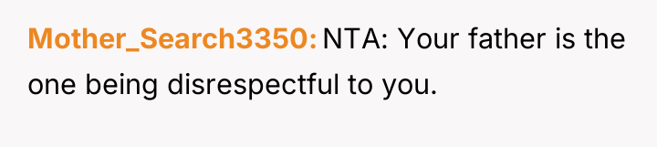 Mother_Search3350 NTA: Your father is the one being disrespectful to...