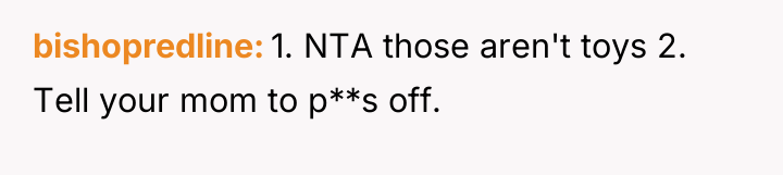 bishopredline 1. NTA those aren't toys 2. Tell your mom...
