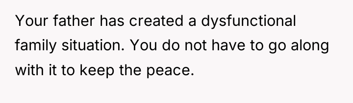 Your father has created a dysfunctional family situation. You do...