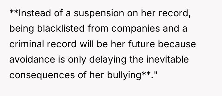 **Instead of a suspension on her record, being blacklisted from...