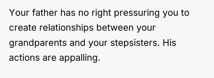 Your father has no right pressuring you to create relationships...