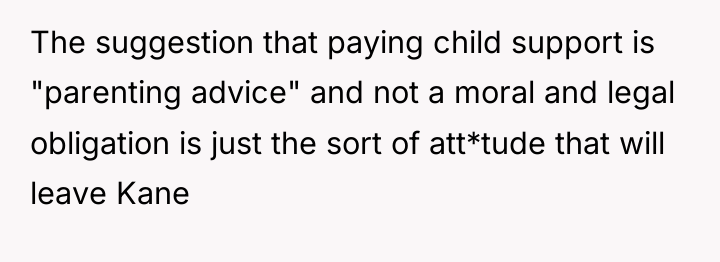 The suggestion that paying child support is "parenting advice" and...