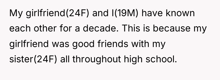 My girlfriend(24F) and I(19M) have known each other for a...