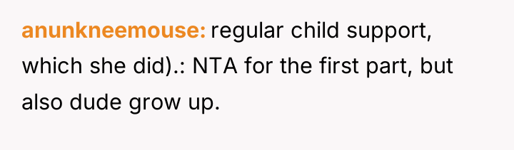 anunkneemouse regular child support, which she did).: NTA for the...