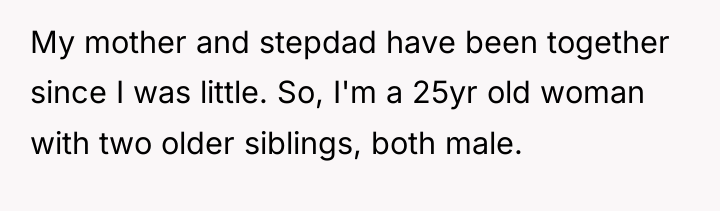 My mother and stepdad have been together since I was...