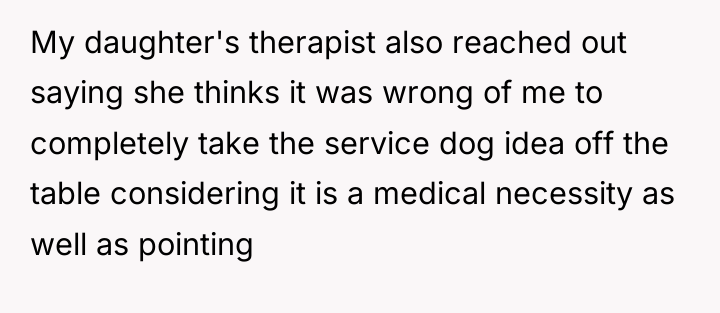My daughter's therapist also reached out saying she thinks it...