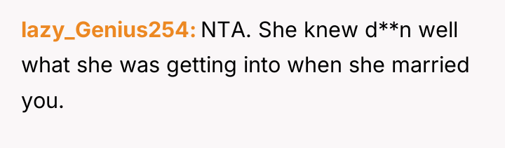 lazy_Genius254 NTA. She knew d**n well what she was getting...