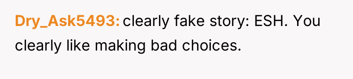 Dry_Ask5493 clearly fake story: ESH. You clearly like making bad...
