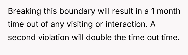 Breaking this boundary will result in a 1 month time...