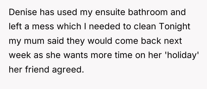 Denise has used my ensuite bathroom and left a mess...