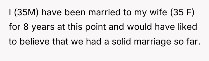 I (35M) have been married to my wife (35 F)...