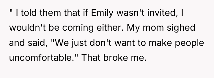 " I told them that if Emily wasn't invited, I...