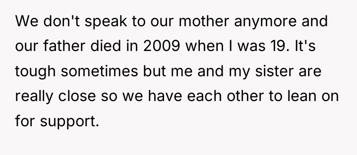 We don't speak to our mother anymore and our father...