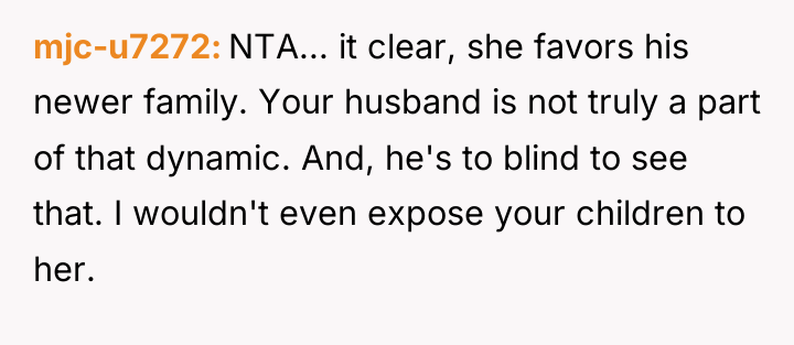mjc-u7272 NTA... it clear, she favors his newer family. Your...