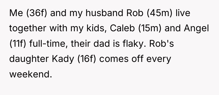 Me (36f) and my husband Rob (45m) live together with...