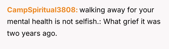 CampSpiritual3808 walking away for your mental health is not selfish.:...