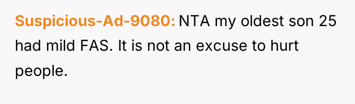 Suspicious-Ad-9080 NTA my oldest son 25 had mild FAS. It...