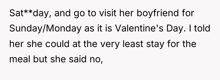 Sat**day, and go to visit her boyfriend for Sunday/Monday as...