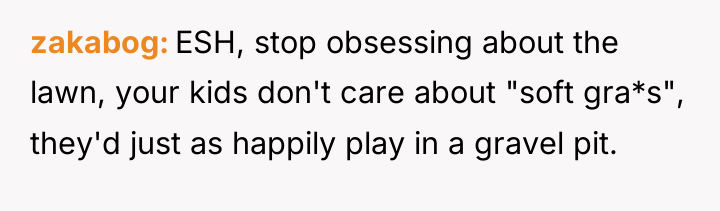 zakabog ESH, stop obsessing about the lawn, your kids don't...