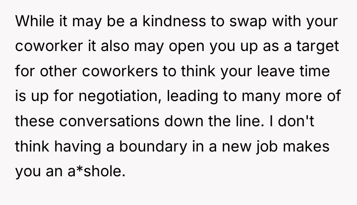 While it may be a kindness to swap with your...