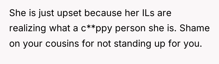 She is just upset because her ILs are realizing what...