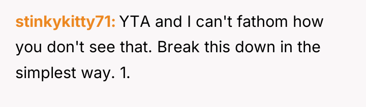 stinkykitty71 YTA and I can't fathom how you don't see...