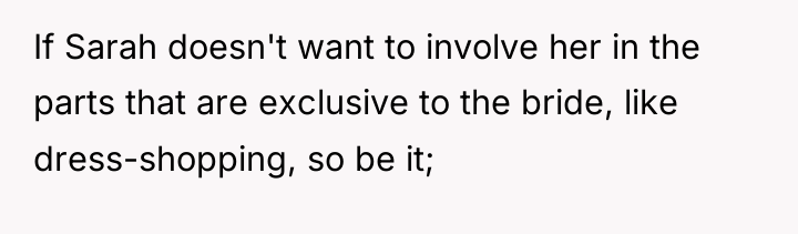 If Sarah doesn't want to involve her in the parts...