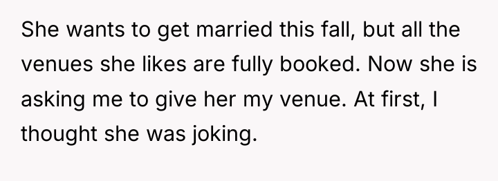 She wants to get married this fall, but all the...