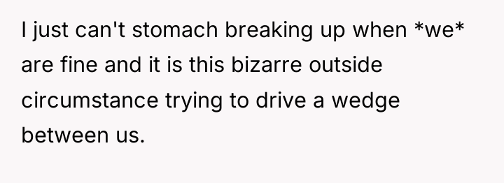 I just can't stomach breaking up when *we* are fine...