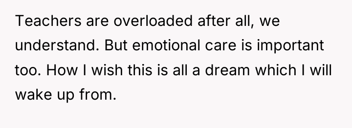 Teachers are overloaded after all, we understand. But emotional care...