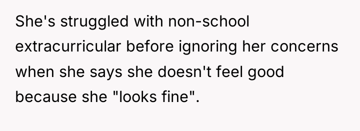 She's struggled with non-school extracurricular before ignoring her concerns when...