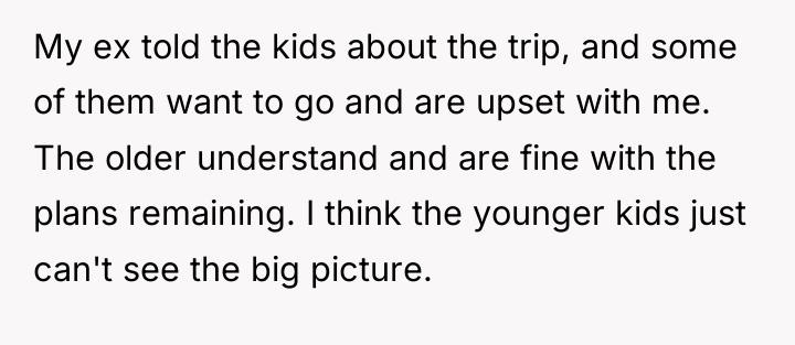 My ex told the kids about the trip, and some...