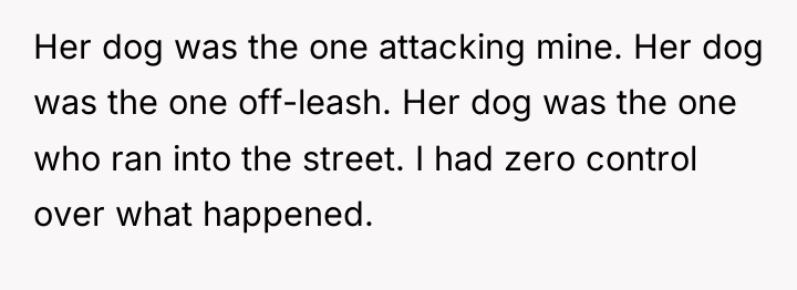 Her dog was the one attacking mine. Her dog was...