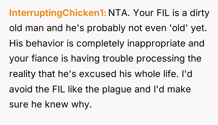 InterruptingChicken1 NTA. Your FIL is a dirty old man and...