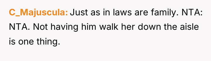 C_Majuscula Just as in laws are family. NTA: NTA. Not...