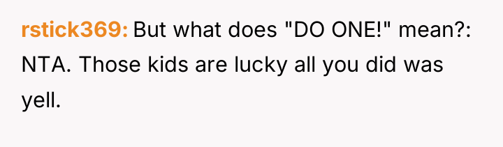 rstick369 But what does "DO ONE!" mean?: NTA. Those kids...