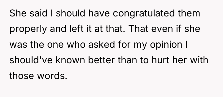 She said I should have congratulated them properly and left...