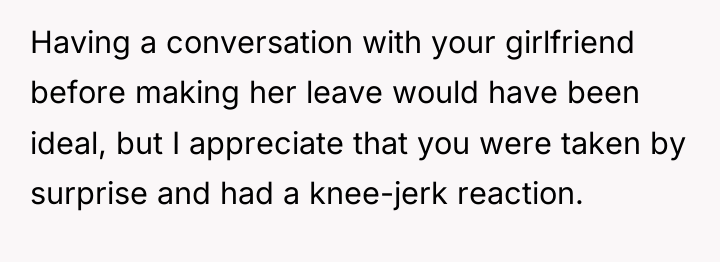 Having a conversation with your girlfriend before making her leave...