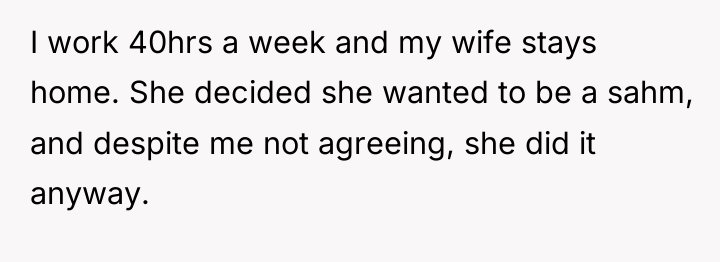 I work 40hrs a week and my wife stays home....