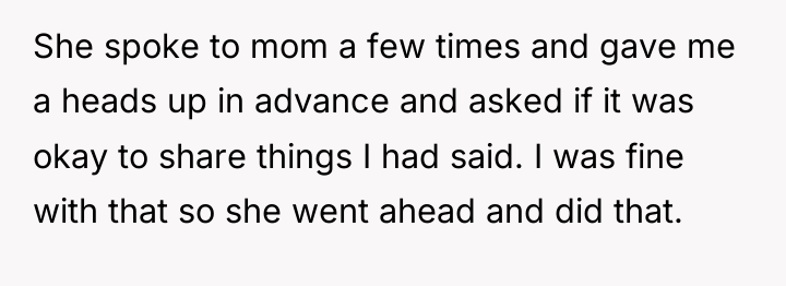 She spoke to mom a few times and gave me...