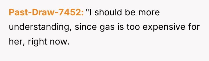 Past-Draw-7452 "I should be more understanding, since gas is too...