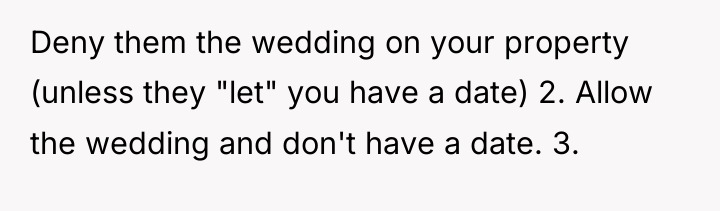 Deny them the wedding on your property (unless they "let"...