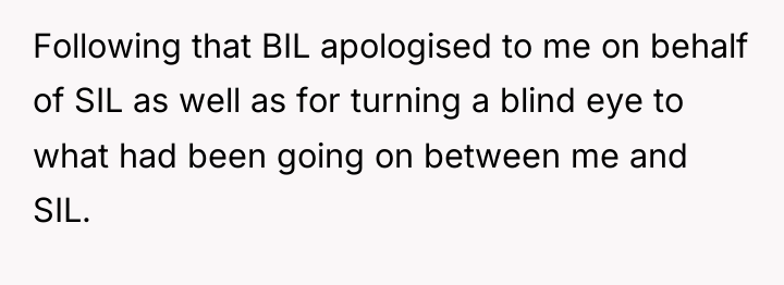 Following that BIL apologised to me on behalf of SIL...